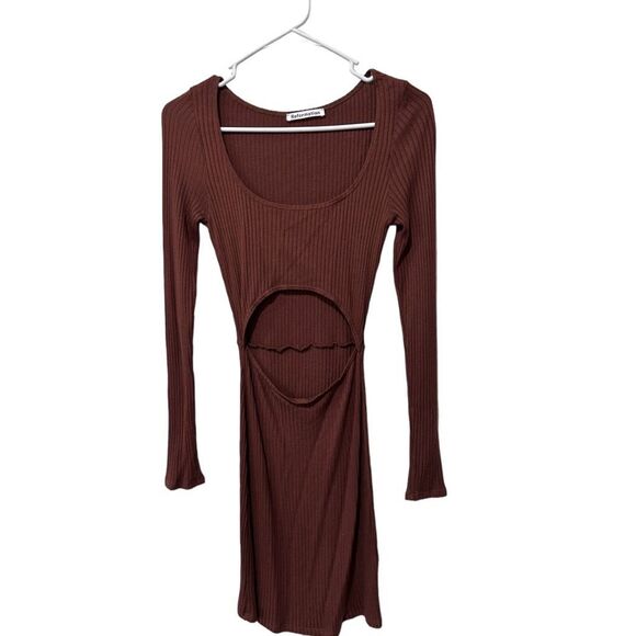 Reformation Pullover Long Sleeve Scoop Neck Ribbed Shift Dress Brown Size Small - Picture 1 of 12